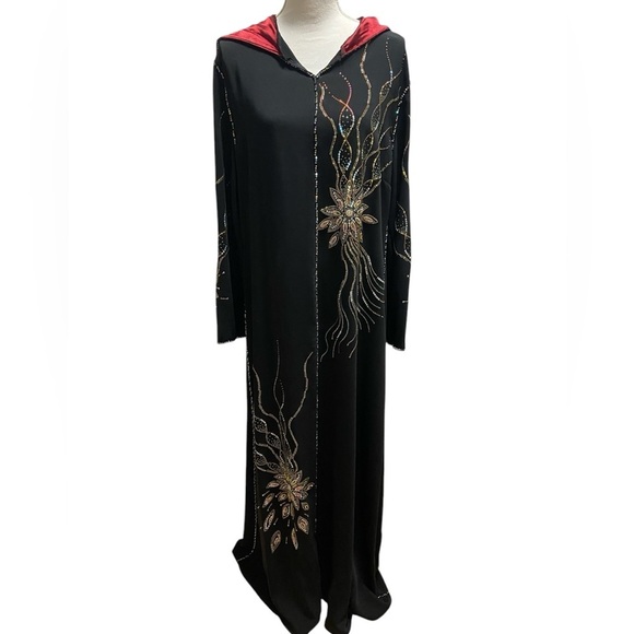 Ayat fashion abaya kaftan maxi black embellished hooded Medium NWT - Picture 1 of 10